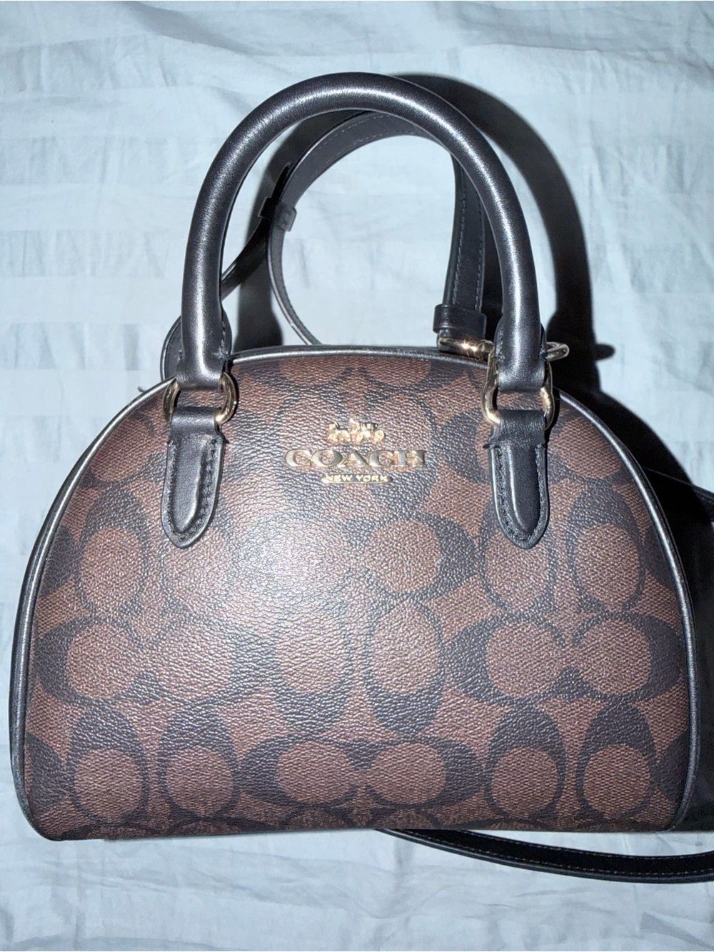 Coach Brown Signature Dome Satchel with Dark Trim